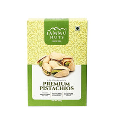 Box of Jammu Nuts Premium Pistachios on a white background