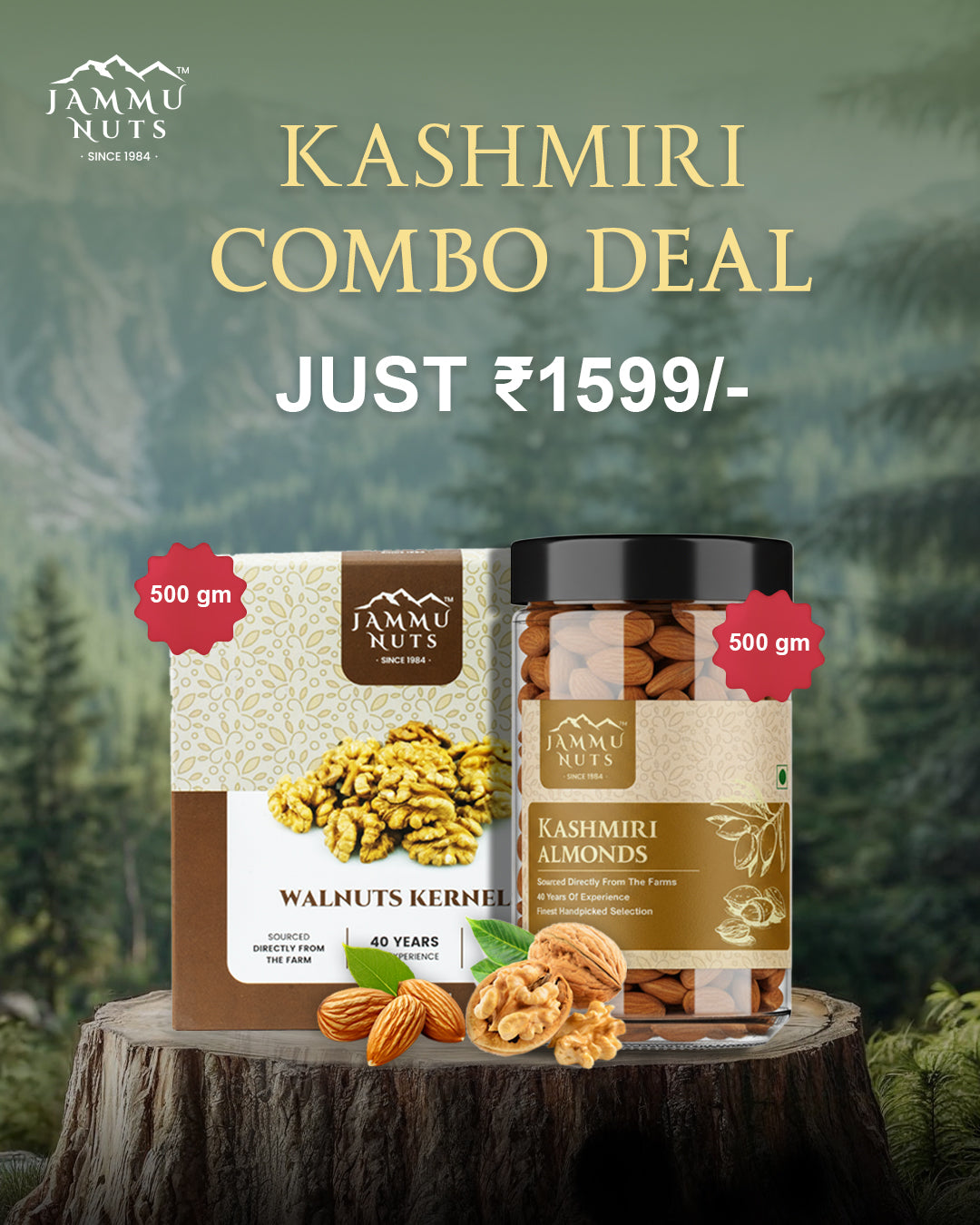 Kashmiri Almond & Walnut Kernel Combo Deal (500gm + 500gm)