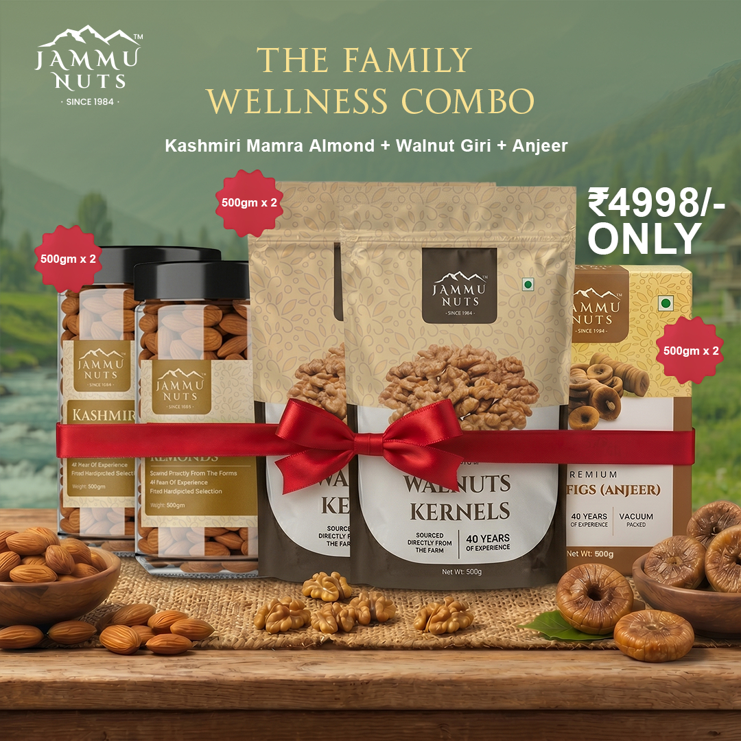 Kashmiri Mamra Almonds + Walnut Giri Kernels + Jumbo Anjeer Dry Fruit Combo Pack (500gm × 2 Each | Total 3KG)